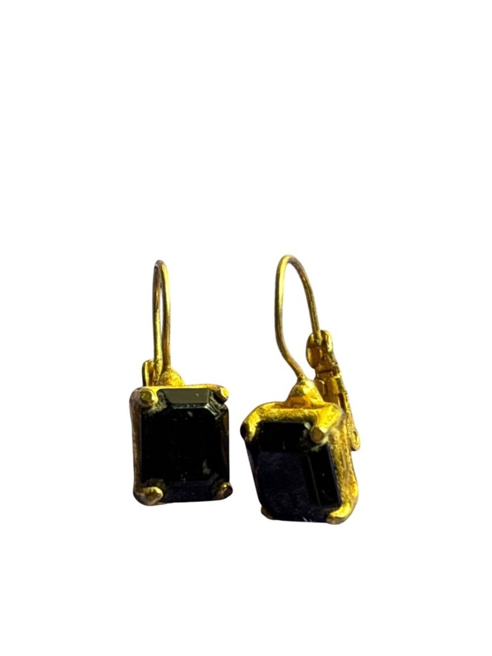Vintage LCI Signed Liz Claiborne Leverback Earrings Black Rhinestone Goldtone